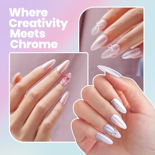 Beetles Chrome Nail Powder 2 Jars White and Purple Pearl Cromer Nail Powder for Gel Nail Mirror Effect Glitter Manicure Kit Pigment Nails Art Design Gifts for Women