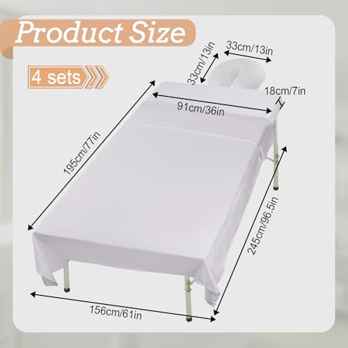 SHENLIU 4 Sets Massage Table Sheets Sets, 3 Piece/Set Premium Microfiber Extra Thick Massage Sheet Set Includes Table Cover Fitted Sheet and Fitted Face Rest Cover, for Salon Spa Bed