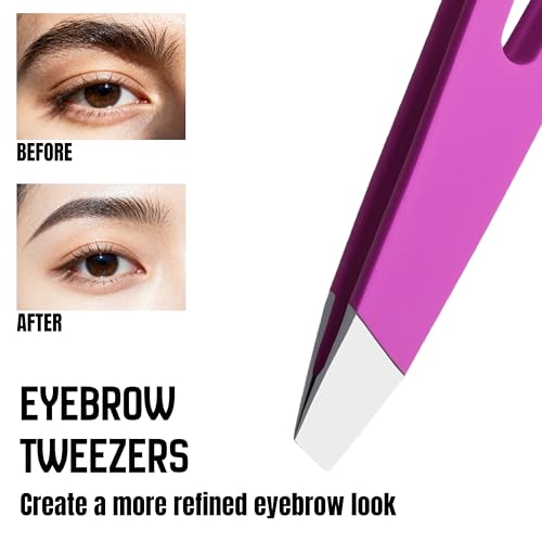 Elegant Women's Facial Tweezers, Stylish Stainless Steel Tweezers ? for Eyebrow Shaping, Hair Removal & Precision Grooming, Essential Makeup Tool¡¼Fuchsia¡½