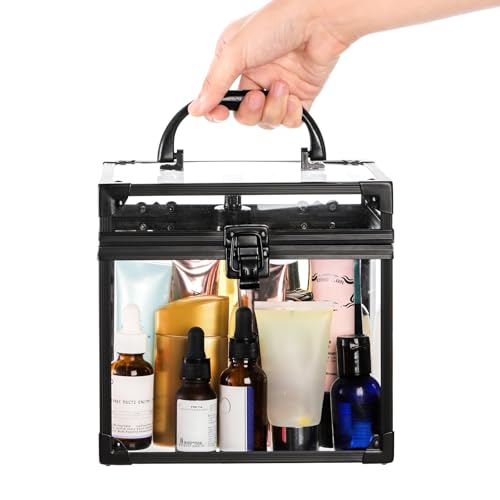 Okllen Crown Box, Clear Cosmetic Case, Acrylic Artists Display Case, Toiletry Train Case with Latches & Handle