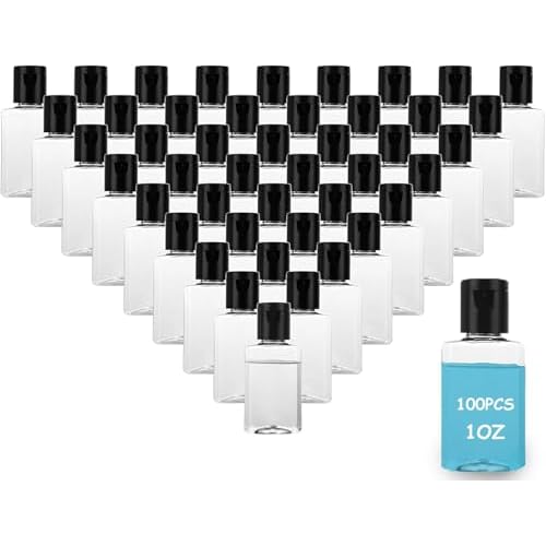 100 Pack 1 oz Empty Hand Sanitizer Bottles, Empty Travel Size Bottles, Mini Hand Sanitizer Bulk 100 Count, Refillable Containers for Travel Business Trip for Shower Gel, Face Creams
