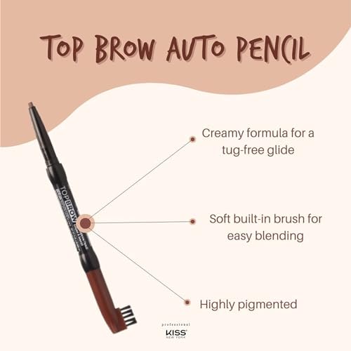Kiss New York Professional Long-Lasting Eyebrow, Retractable Eyebrow Pencil, Rich Pigmentation, Coconut Oil Infused, Built-in Brush Brow, Sapes, Define, Fills Brow, Eye Makeup (BLACK) (Pack of 2)
