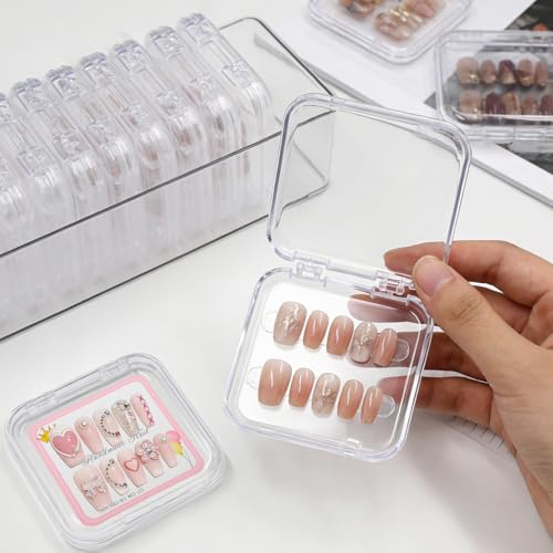 26 PCS Press on Nail Storage Box, 24PCS Small Press on Nail Box and 2 Pack Big Nails Storage Boxes Plastic, Nails Case Containers for Art DIY Jewelry Fishing Tackle, Mini Clear Dimond Storage