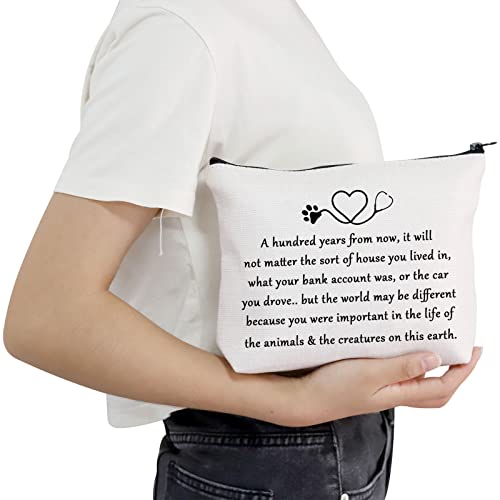 POFULL Veterinarian Gift Vet Tech Appreciation Gift Vet Doctor Nurse Zipper Pouch Makeup Bag (A hundred years bag)