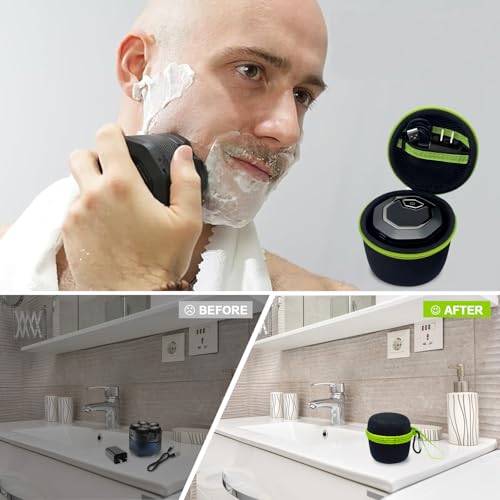 Hard Case Compatible with Microtouch/for Tustow/for Redbreak/for SOLIMPIA Electric Shaver, (Case Only) for Titanium Head Shavers for Bald Men, Travel Electric Razor Storage Box (Black Green)