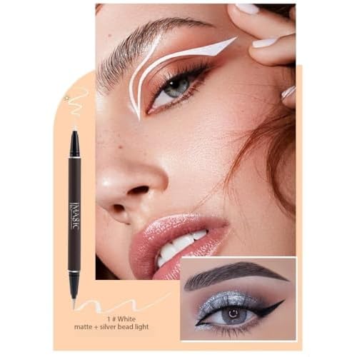 Double Head Eyeliner Pen, Waterproof Liquid Eyeliner, Long-Lasting, High-Pigmented Liner, Vegan & Cruelty-Free, White & Silver