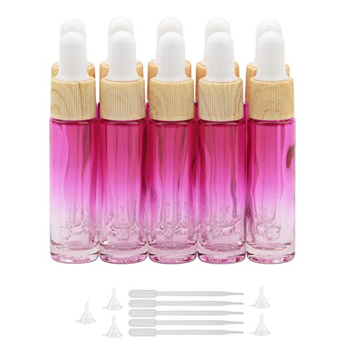 10Pcs Eye Dropper Set, 10ml (1/3oz) Rose Red Gradient Thickened Glass Bottles with Funnels & Droppers, Sample Vials for Essential Oils Perfumes
