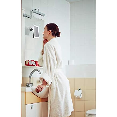 JiBen Square LED Lighted 10X Magnifying Makeup Mirror, Power Locking Suction Cup, Bright Diffused Light and 360 Degree Rotating Adjustable Arm, Portable Cordless Home and Travel Bathroom Vanity Mirror