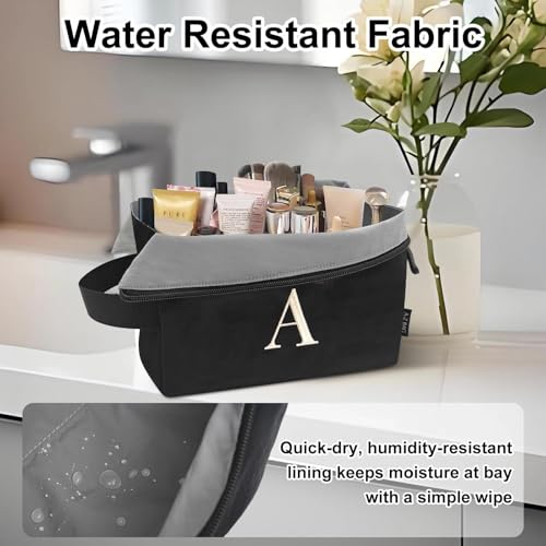 A-Z BAG Lightweight Toiletry Bag, Water-Resistant Personalised Makeup Bags with Embroidery Initial, Birthday Gifts for Women Men (G, Black)