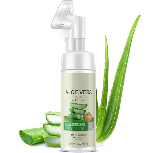 Soothing and Deep Cleansing Foaming Cleanser with Brush | Premium Face Wash for All Skin Types with Aloe Vera and Amino Acid | Fragrance Free Paraben Free | 5.27 Fl Oz