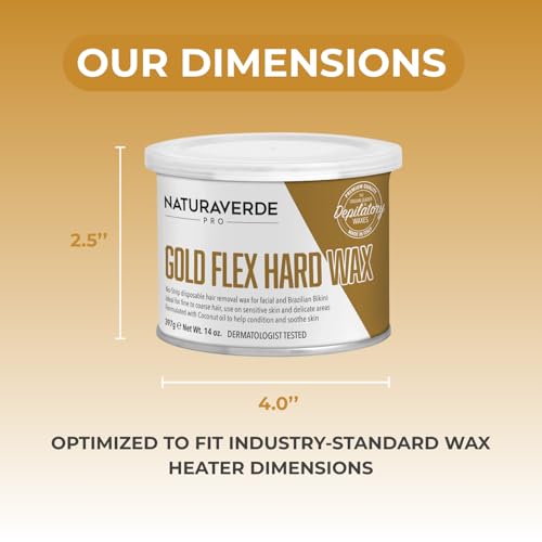 NaturaverdePro Gold Flex Hard Wax, Body and Facial Hair Removal, Brazilian Bikini Wax for Women with Soothing Coconut Oil - 14 oz