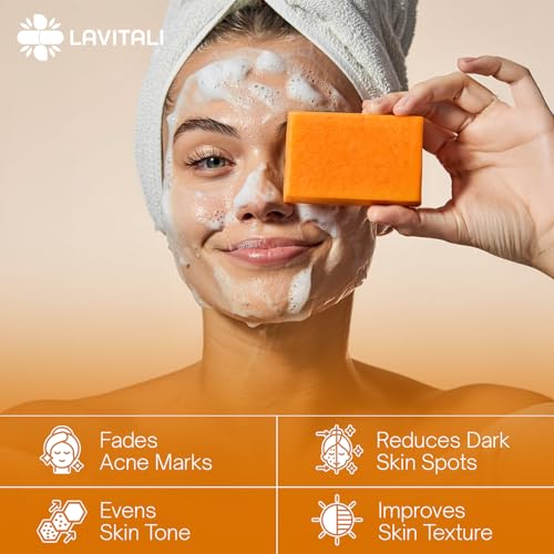 LaVitali, Premium 6 Bars Kojic Acid Soat with Lemon Turmeric, Natural soap, Handmade, Sugar/Caffeine/Gluten Free, 100% Natural & Pure, Great For All Skin Types Body Care Body Wash