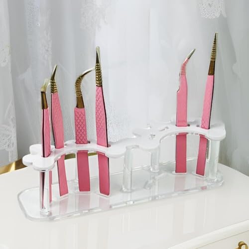 8 Holes Tweezers Holder, Acrylic Eyelash Extensions Supplies Organizer, Cosmetic Beauty Tweezers Display (White)