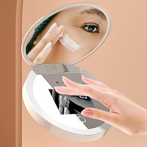2X Magnification Makeup Mirror with LED Light Mirror for Sunscreen Test with LED Light, Portable Cosmetic Mirror for Travel, Ideal for Sunscreen Compact & Travel Mirrors