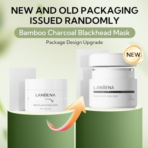 LANBENA 2.0 Nose Pore Strips, Blackhead Remover Mask with Salicylic Acid, Amazonian White Clay, Pore Cleanser Purifying Peel off Face Mask with 60 PCS Strips, Aloe Facial Mask(1.05 Ounce)