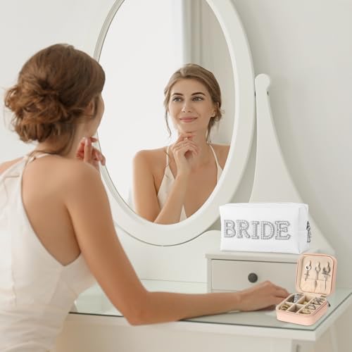 Baderke 17 Pcs Bride to Be Gift Basket for Bridal Shower, Bridal Box with Basket, Makeup Bag, Slippers, Headband, Sash, Mrs Ring Dish, Jewelry Box and More for Wedding Engagement Gift(Pink)