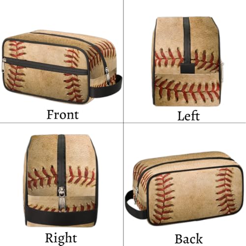 Kids Travel Toiletry Bag - Waterproof Hanging Cosmetic Bag for Boys Men - Large Shaving Bags for Toiletries Accessories Bathroom Stuff, Retro Baseball
