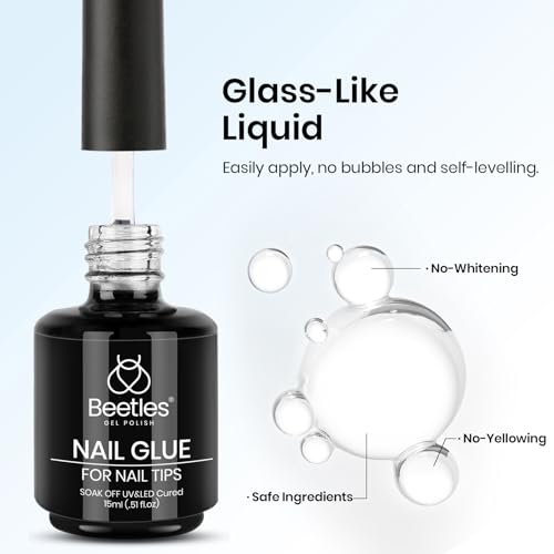 beetles Gel Polish 9 In 1 Gel Nail Glue for Clear Acrylic Nail Tips 2 Pcs 15ml Long Lasting Nail Gel Kit for False Nails Tips, Base Blooming Nail Gel, Spring Nail Art, U V Light Required