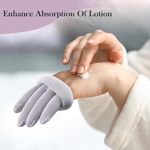 MIG4U Moisturizing Beauty Gloves Touchscreen Overnight Sleeping Glove for Women Dry Hands, Nighttime Lotion, Eczema, SPA, Cosmetic Treatment, Grey Purple 6 Pairs Size s/m