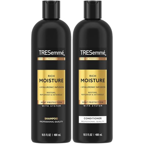 TRESemm? Shampoo and Conditioner Set, Rich Moisture with Hyaluronic Acid ? Vitamin-Enriched Hair Products for Dry Hair, Curly, All Hair Types, 16.5 Oz Ea