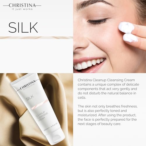 Christina Silk CleanUp Cleansing Cream for Face | Oil-Free Gel Texture, Relieves Irritation, Moisturizing Effect, Suitable For Dry & Sensitive Skin | 24-Hour Care, Ideal for Face Makeup Removal 120ml
