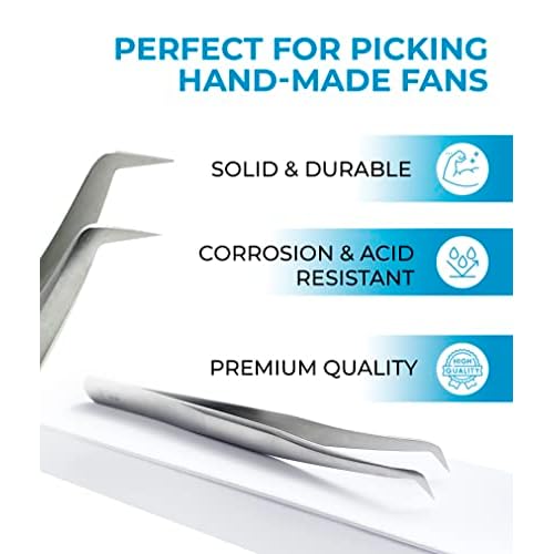 Stacy Lash STL-9 Eyelash Extension Tweezers/Precision Tool for Volume Extensions & False Lashes Application & Premade Fans/Curved Tweezer Tip/Beauty Accessories/Eyelashes Supplies