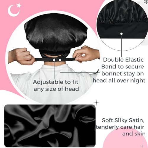 BONNET QUEEN Silk Bonnet for Sleeping Women Satin Bonnet Non Slip Hair Wrap for Curly Hair Night Sleep Cap with Eye Mask