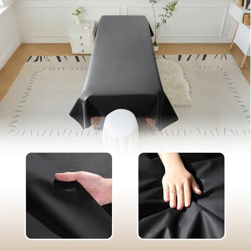 Reusable Massage Table Sheets, 87" x 51" Waterproof Massage Bed Cover PVC Wax Mat Pad Esthetician Bed Covers for Therapy Tattoo Beauty Salon SPA (Black,1pc)