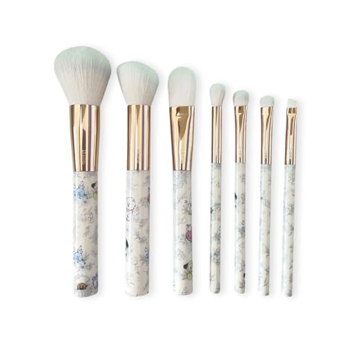 Impressions Vanity with BT21 7 PC Makeup Brush Set with Super Soft Synthetic Bristles, Aluminum Ferrule BT21 Natural Garden Design Plastic Handle Makeup Brushes for Foundation, Face Powder