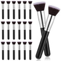 20 Pcs Makeup Brushes Bulk, Flat Top Foundation Brush Bulk, Liquid Cream Powder Foundation Contour Blush, Eye Shadow Blending Liner Make up Kit for Wedding Artist (Black)