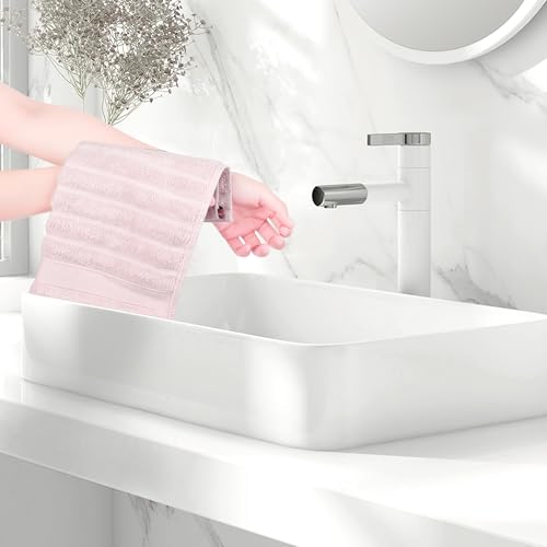 Striped 12 Pack Washcloths, Pure Cotton Face Towels, Comfort Towels for Bathroom, Hotel, Spa 14"x14" Pink