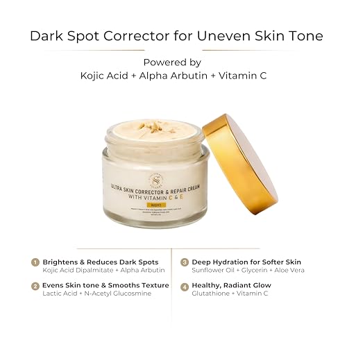 Dark Spots Corrector & Hyperpigmentation Treatment Cream for Face ? Uneven Skin Tone Repair Moisturizer with Intense Hydration, Alpha Arbutin, Kojic Acid & Vitamin C ? For Men & Women 2 oz