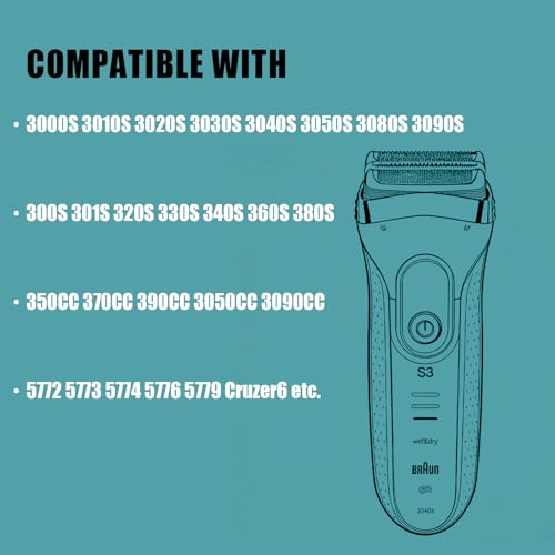 32B Shaver Head for Braun Series 3, Replacement Foil & Cutter Cassette Suitable for Braun Foil Shaver 3000s 3010s 3020s 3030s 3040s 3050cc 3070cc 3080s 3090cc 320 330 340 350cc [2 Pack]