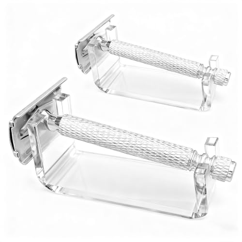 SINNNNBLE Acrylic Double Edge Safety Razor Stand Holder, Portable Bathroom Countertop Organizer for Razor Drying & Shaving Essentials (2 Pack)
