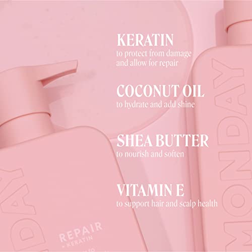 MONDAY HAIRCARE Repair Shampoo, 12oz, For Dry to Damaged Hair | With Keratin | Contains Coconut Oil | Pack of 2