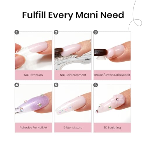 Beetles Poly Nail Extension Kit, 12 Colors Pink Nude Poly Nail Gel Clear White Glitter Poly Extension Gel Nail Kit Lazy Afternoon Nail Extension Gel Nail Art Design Gifts for Women