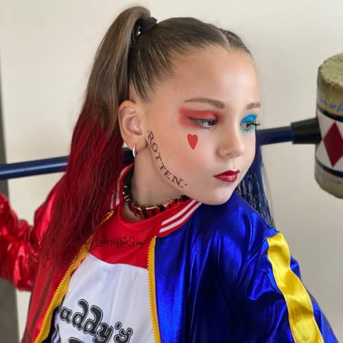 Face Paint Kit for Halloween Harley Quinn Cosplay Party Makeup for Women Girls, Red & Blue Face Body Painting Cream Blendable Sticks Red Liquid Eyeliner Stamp Pen Accessories Set