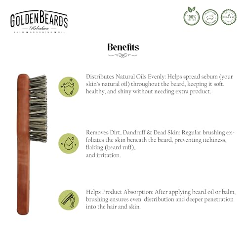 Golden Beards Vegan Beard Brush ? Bamboo Handle & Plant-Based Bristles ? Eco-Friendly Beard Grooming Brush for Men ? Detangles, Styles & Softens Facial Hair