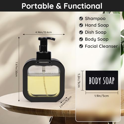 Segbeauty 16.9oz Foam Pump Bottle Set, 4 Packs 500ml Refillable Plastic Foaming Soap Dispenser, Empty Foaming Plastic Soap Dispenser Square Hand Soap Bottles with Foaming Pump for Modern Kitchen Sink