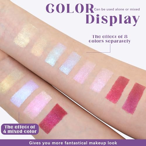 Duochrome Holographic Glitter Eyeshadow Palette, Chameleon Mermaid Blue Pink Plum Purple Double Color Shift iridescent Inner Corner Eye Face Highlighter Smooth Shimmer Eye Shadow Makeup