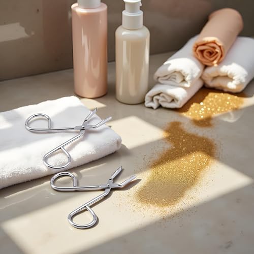 2Pcs Silver Stainless Steel Eyebrow Scissors Tweezers, Elbow Pliers Clip Scissors, Flat Tip Hair Plucker Hair Removal Tweezers, Shave and Hair Removal