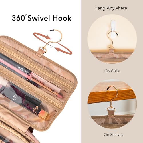 Pink Travel Toiletry Bag, Medium Makeup and Cosmetic Organizer for Women, Hanging toiletry bag, Clear toiletry bag, Cute toiletry bag