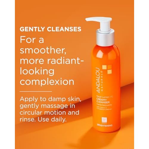 Andalou Naturals Brightening Meyer Lemon + Vitamin C Creamy Cleanser | Gentle Face Wash to Even Tone & Boost Glow | Aloe Vera & Natural Ingredients-| For Dull Skin-| 6 oz,(Pack of 2)