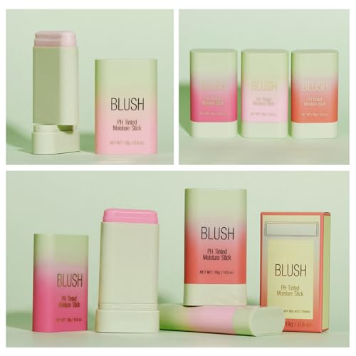PH Color Changing Blush Stick, Multi-purpose Makeup Hydrating Blush Stick PH-Sensitive Color-Changing Lip Tint, Long-Lasting 24 Hours (1# Shy Pink, 0.6 Oz)