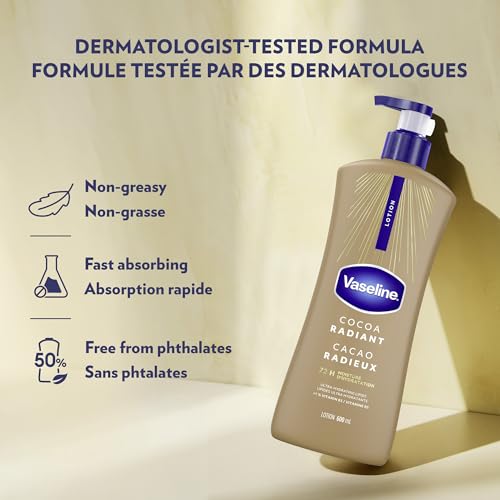 Vaseline Intensive Care Body Lotion Cocoa Radiant 3 count for Dry Skin Lotion Made with Ultra-Hydrating Lipids and Pure Cocoa Butter for a Long-Lasting, Radiant Glow 20.3 Oz