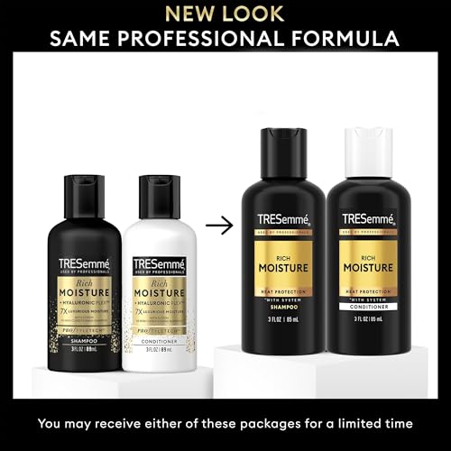 TRESemm? Travel Essentials, Rich Moisture Shampoo and Conditioner Set, Hydrating Hair Detangler with Hyaluronic Acid, 3 Oz Ea