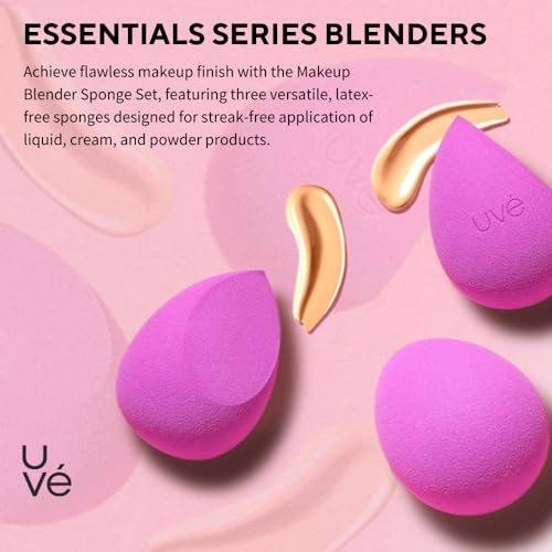 UV? Beauty Sponge Makeup Blender 3 Pack - Violet Makeup Sponges for Blending Foundations, Powders & Creams - Concealer Applicator Offers Full Coverage Vegan & Cruelty-Free Stays Clean Longer
