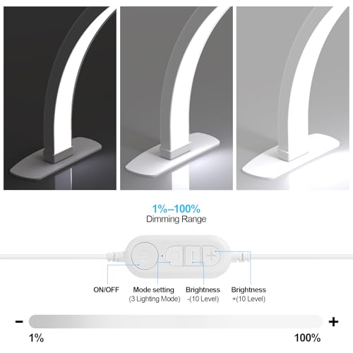 Foldable Large Half Moon LED Light,29" Arch Light for Table Nail Desk with Phone Stand, Upgrade Arch Light for Nail Techs with Wire Controller for Manicure Tattoo Beauty (White, Large)