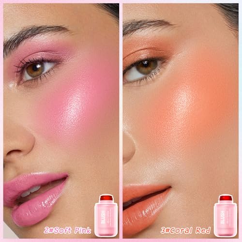2 Pcs Jelly Blush Contour Stick for Cheeks Eyes Lips Lightweight Dewy Finish Blush Stick Waterproof Long Lasting Lightweight, Sheer & Buildable Color Makeup Set for Wome (SET B)