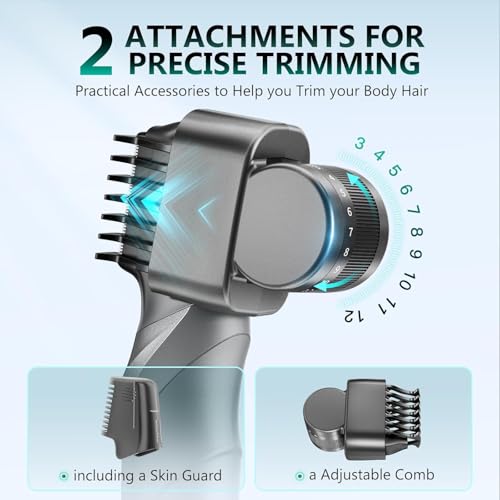 Body Hair Trimmer for Men - Manscape Beard Trimmer for Men, Christmas Gift V-Shaped Trimming Head 2 Comb Attachments Mens Groin & Pubic Hair Trimmer IPX5 Waterproof Wet/Dry Mens Electric Razor (Gray)